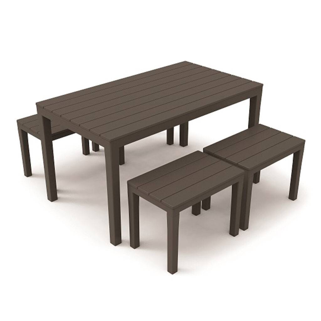 Wilsa Garden - Salon de jardin en résine anthracite avec 4 bancs SAMOA - Imagen 2