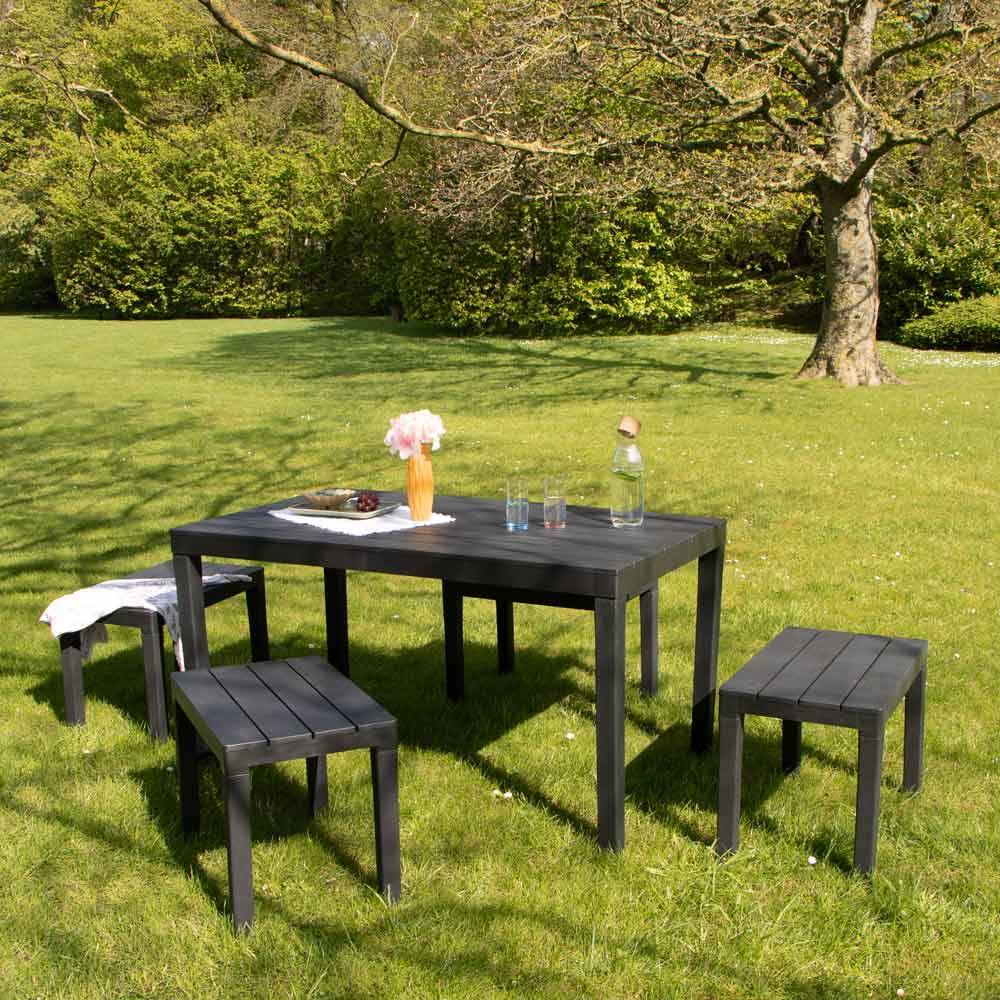 Wilsa Garden - Salon de jardin en résine anthracite avec 4 bancs SAMOA - Imagen 1