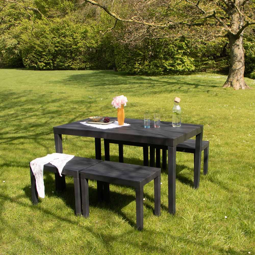 Wilsa Garden - Salon de jardin en résine anthracite avec 4 bancs SAMOA - Imagen 3
