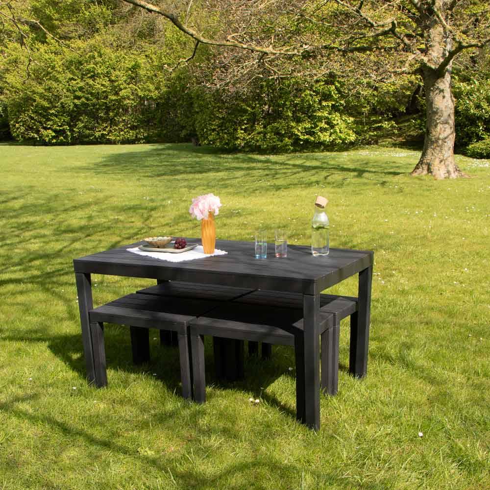 Wilsa Garden - Salon de jardin en résine anthracite avec 4 bancs SAMOA - Imagen 5