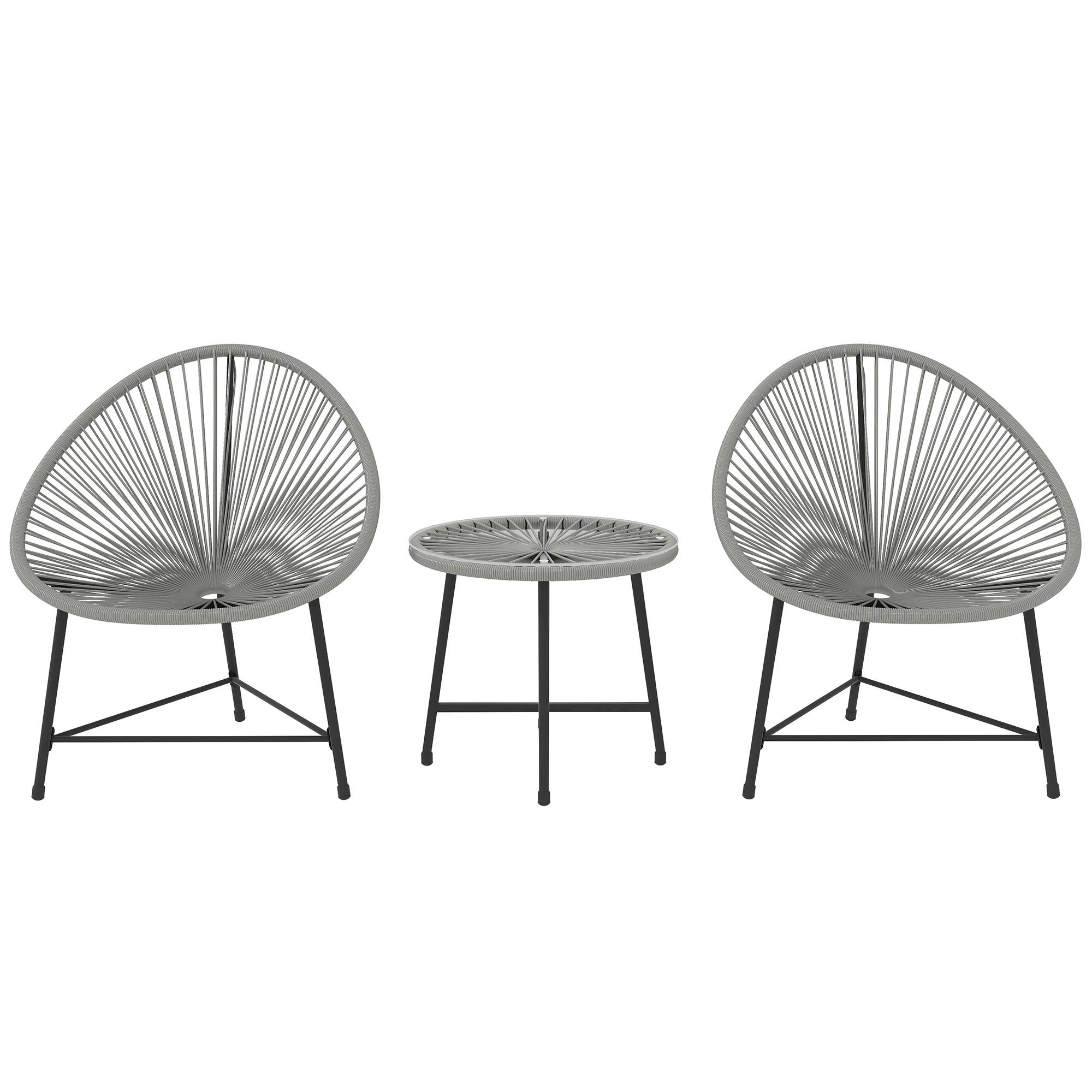 ComfortXL - Salon de jardin 3 pièces résine PE grise 2 places fauteuils ovales table en verre pour balcon et terrasse - Image 10