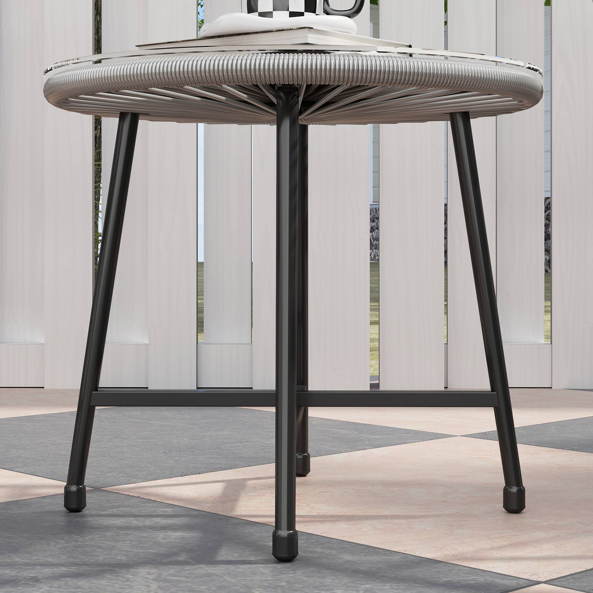 ComfortXL - Salon de jardin 3 pièces résine PE grise 2 places fauteuils ovales table en verre pour balcon et terrasse - Image 9