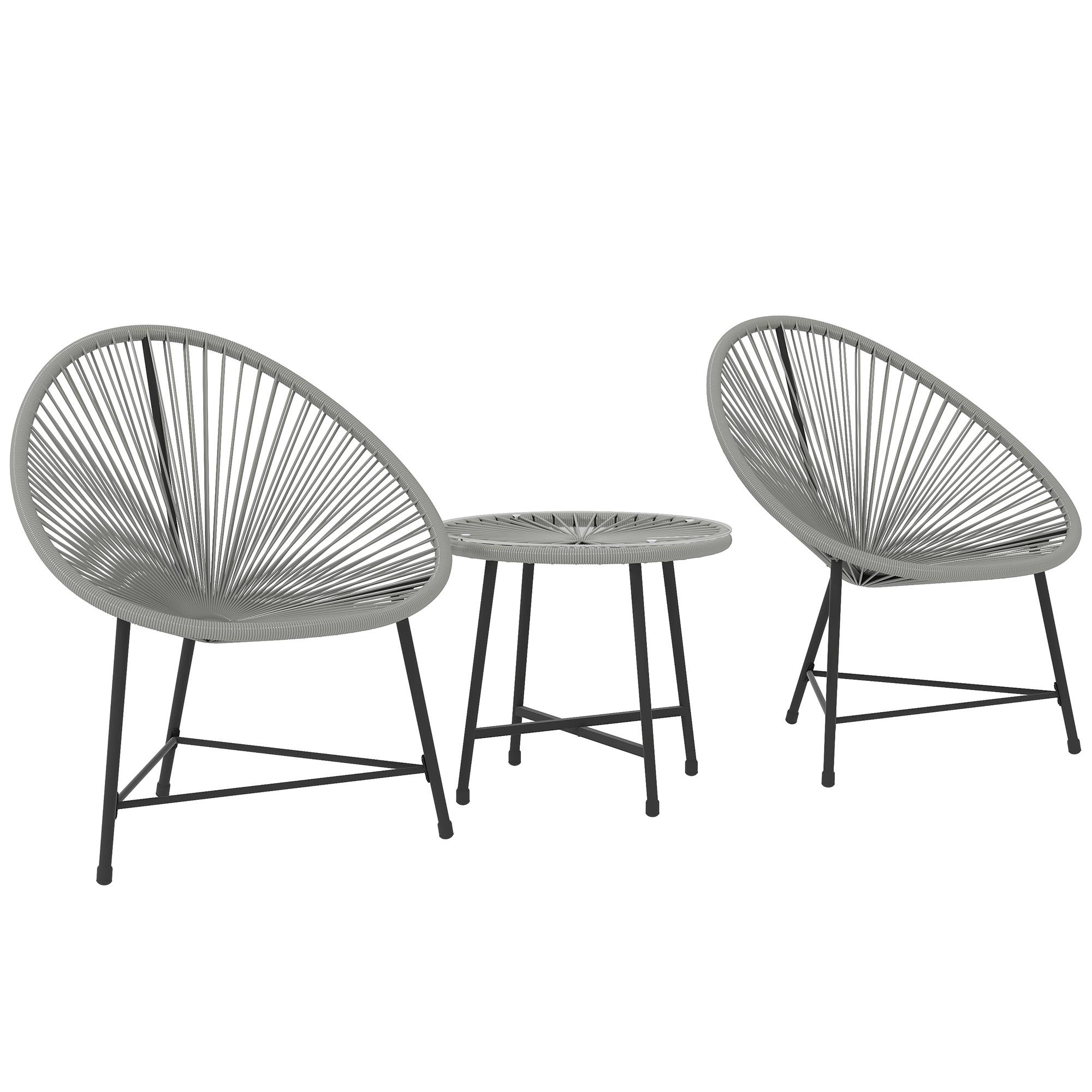 ComfortXL - Salon de jardin 3 pièces résine PE grise 2 places fauteuils ovales table en verre pour balcon et terrasse - Image 2