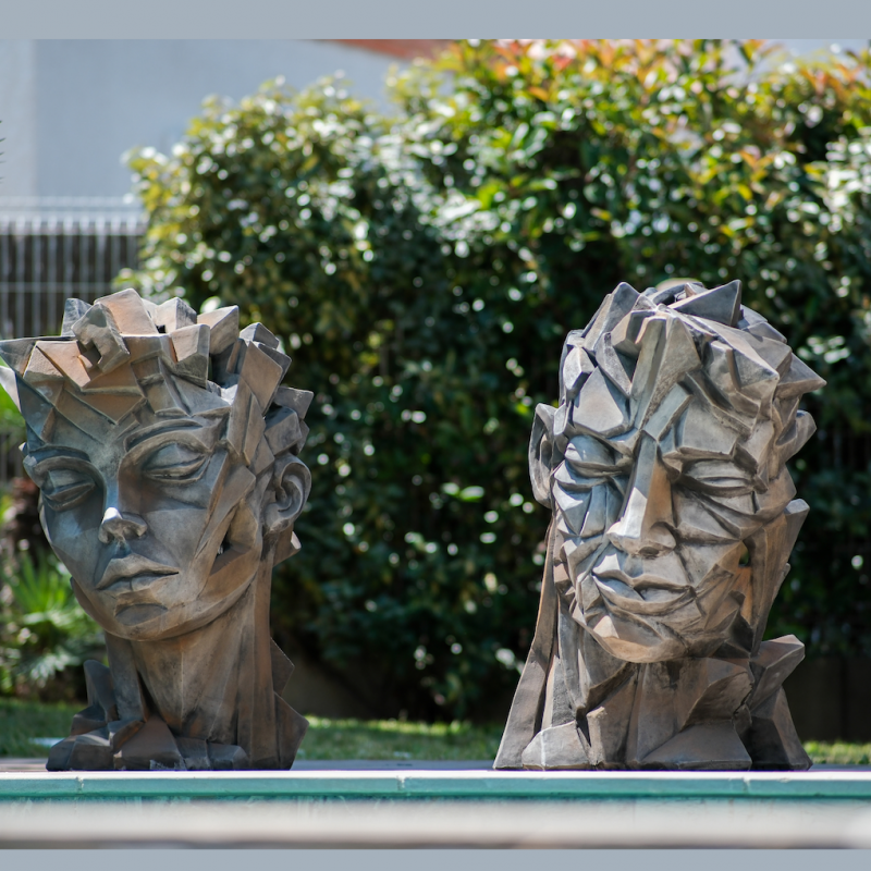 Sculpture De Jardin Visage Femme - Style Cubique - Gris - Jardinex