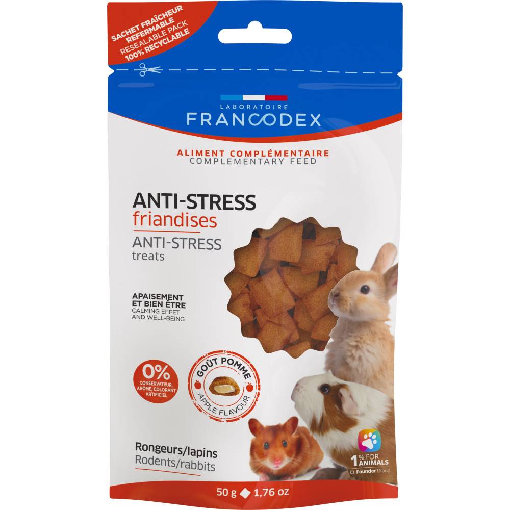 Francodex - Friandises Anti-Stress gout pomme 50 g pour rongeurs et lapins - Imagen 1