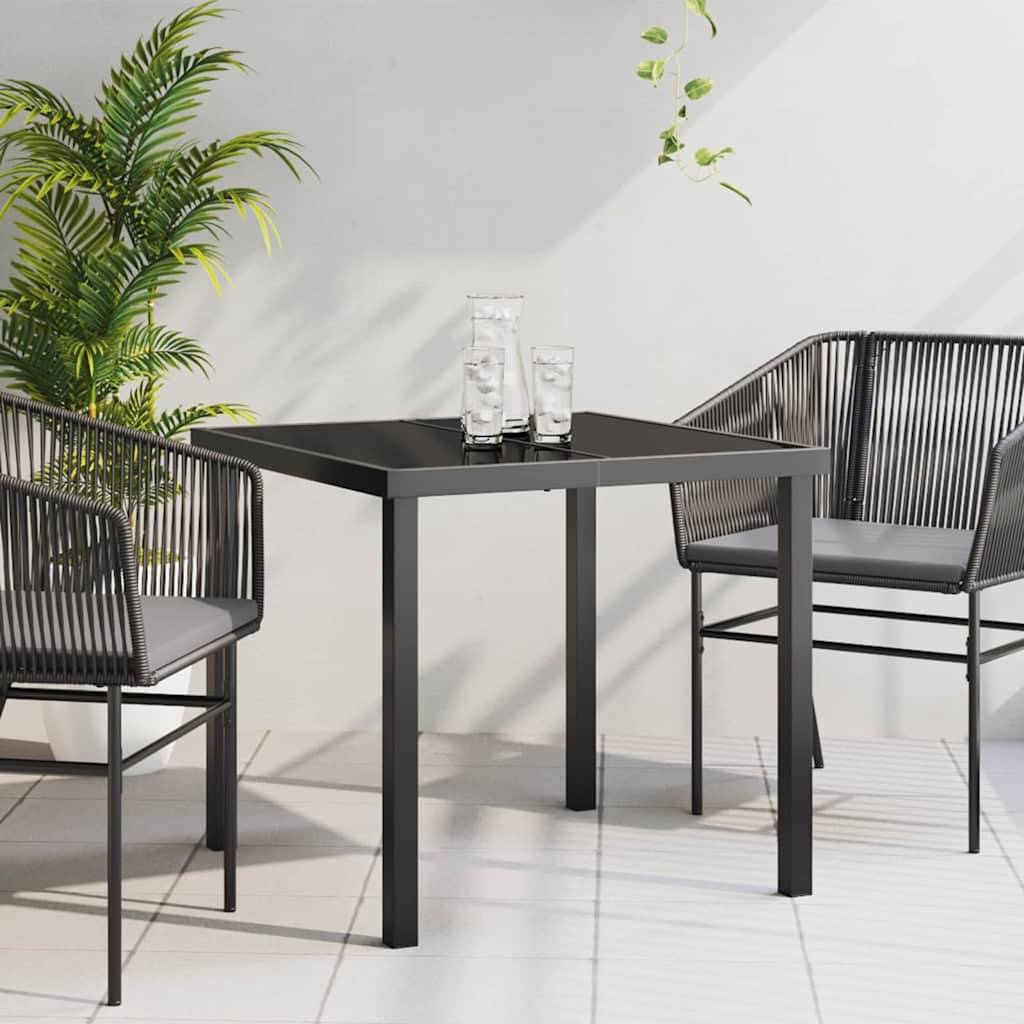 ComfortXL - Table de Jardin Carrée 80x80cm en Métal Noir et Verre Trempé, Table de Repas pour 4 Personnes, Style Moderne – ComfortXL Outdoor Living - Image 1