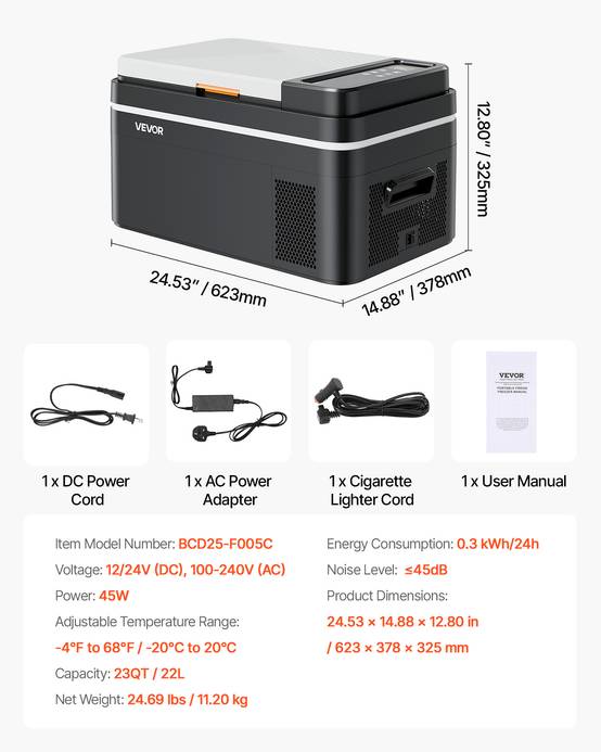 VEVOR Glacière Électrique à Compression de Voiture 22L 12/24V DC et 100-240V AC - Image 7