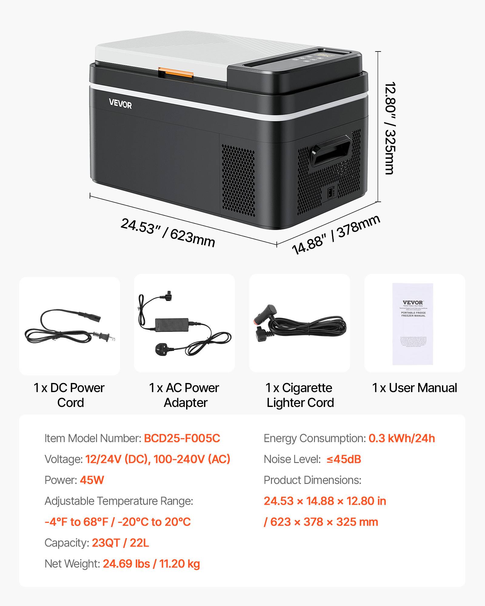 VEVOR Glacière Électrique à Compression de Voiture 22L 12/24V DC et 100-240V AC - Image 7