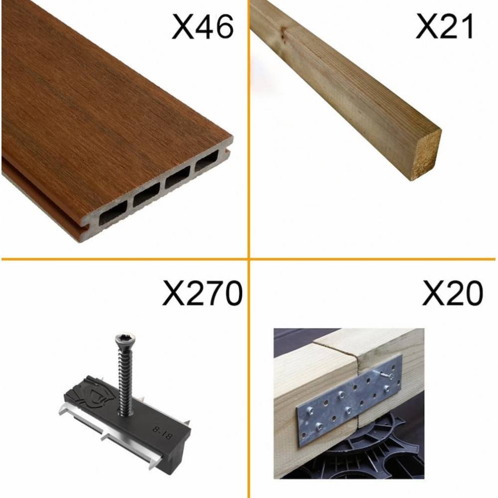Kit Terrasse Composite NAVIA 15m² - Teck - 46 Lames de Terrasse (220 x 14.5 x 2.2 cm) - Fixation par Clips - Cobra Hybrid - Imagen 2