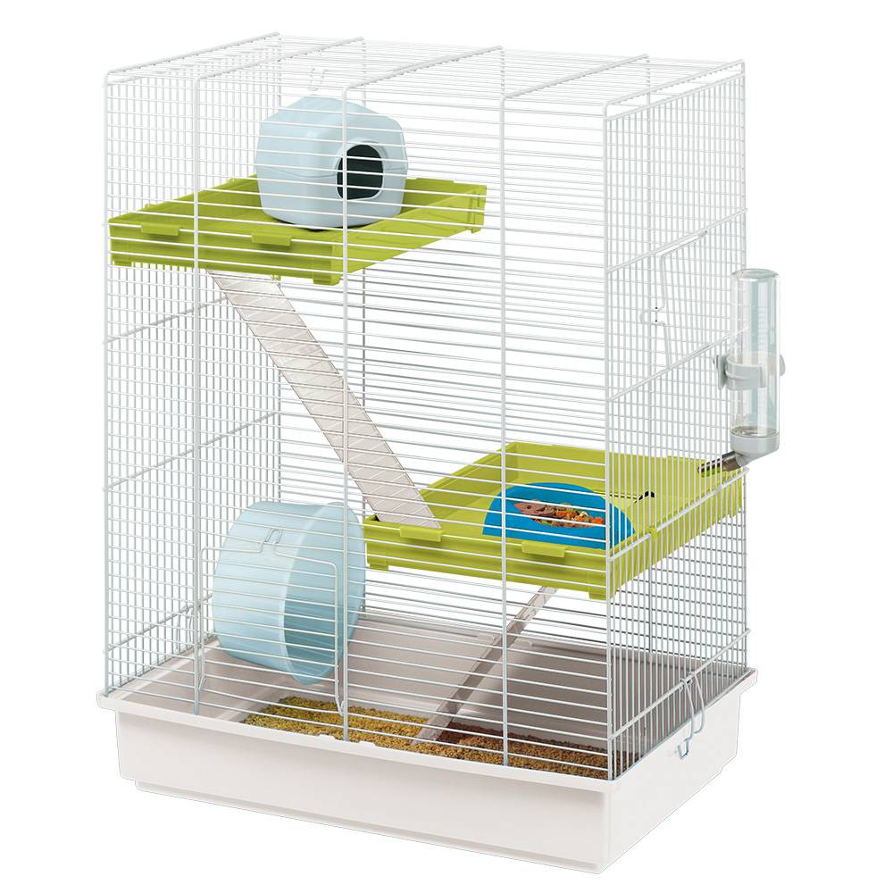 Ferplast - FERPLAST Cage pour Rongeurs HAMSTER TRIS pour Hamsters, en Métal, Accessoires inclus : Mangeoire, Abreuvoir, Maison, Roue, Étagères, Échelles.