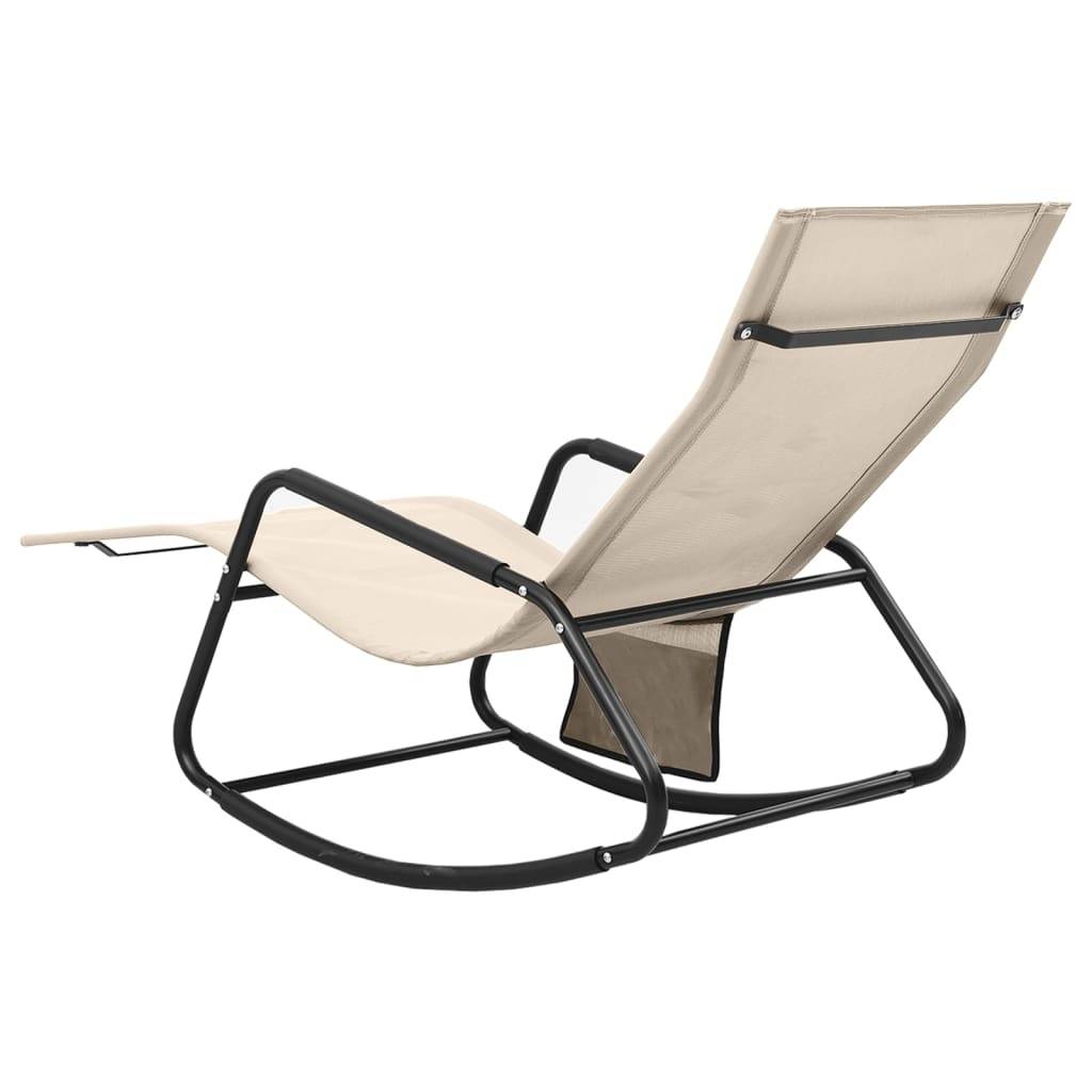 Helloshop26 - Transat chaise longue bain de soleil lit de jardin terrasse meuble d'extérieur acier et textilène crème - Imagen 4