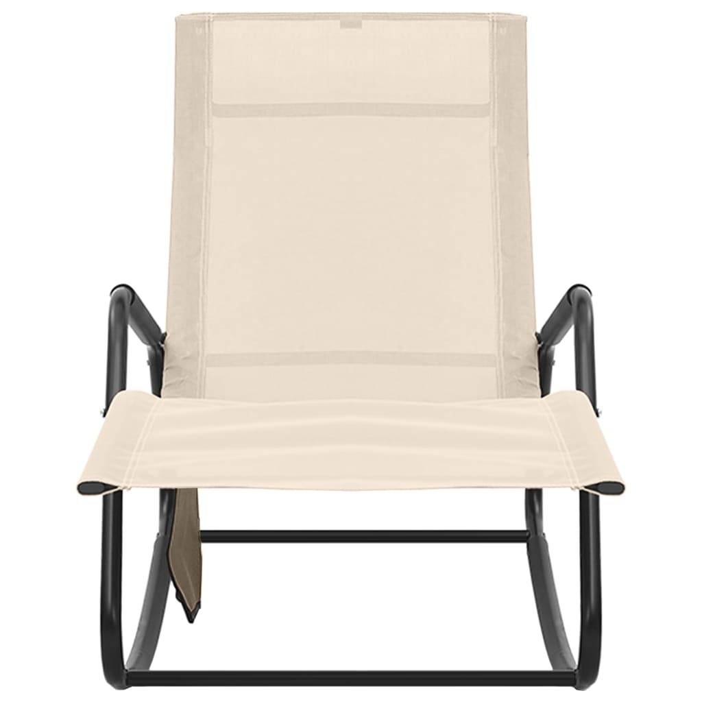 Helloshop26 - Transat chaise longue bain de soleil lit de jardin terrasse meuble d'extérieur acier et textilène crème - Imagen 2