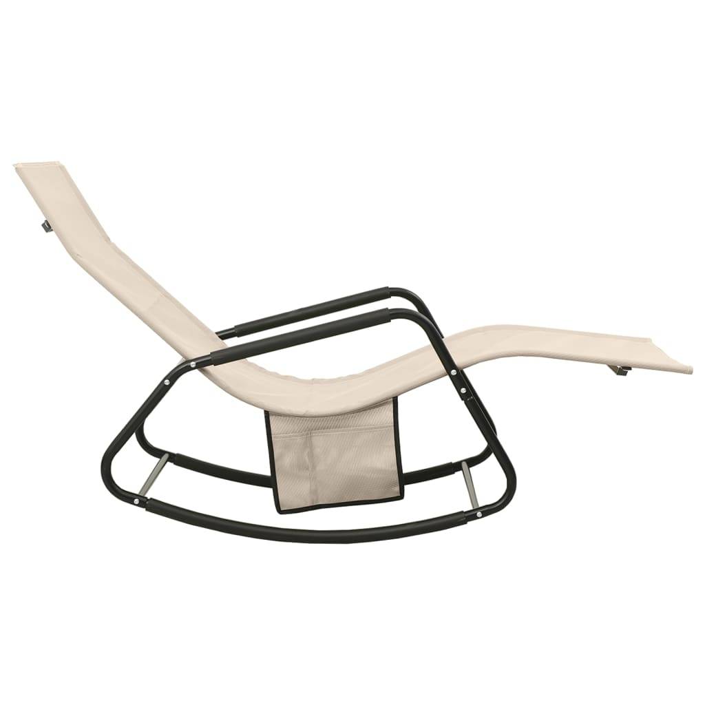 Helloshop26 - Transat chaise longue bain de soleil lit de jardin terrasse meuble d'extérieur acier et textilène crème - Imagen 3