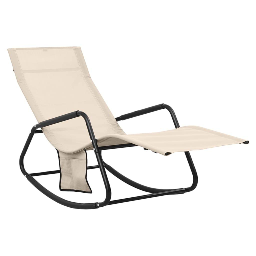 Helloshop26 - Transat chaise longue bain de soleil lit de jardin terrasse meuble d'extérieur acier et textilène crème - Imagen 1