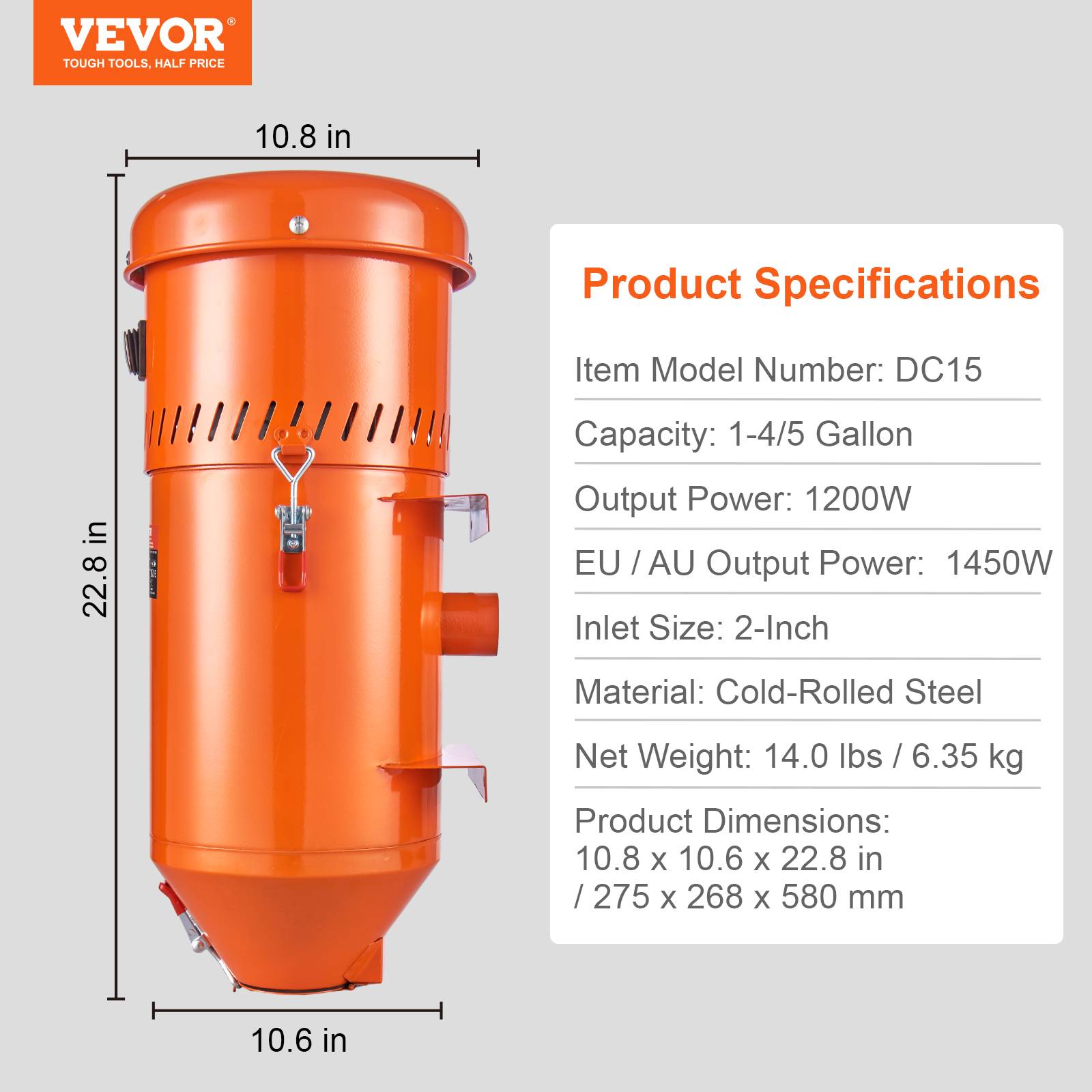 Vevor - VEVOR Collecteur poussière 1450W, 1.8 gallons, ajustement universel pour armoires de sablage. - Image 7