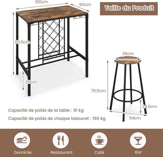 DUHOME Table de Bar Bois (MDF) métal Blanc Table Mange Debout Fer Design Industriel Table Haute DUHOME Table de Bar Bois (MDF) métal Blanc Table Mange Debout Fer Design Industriel Table Haute