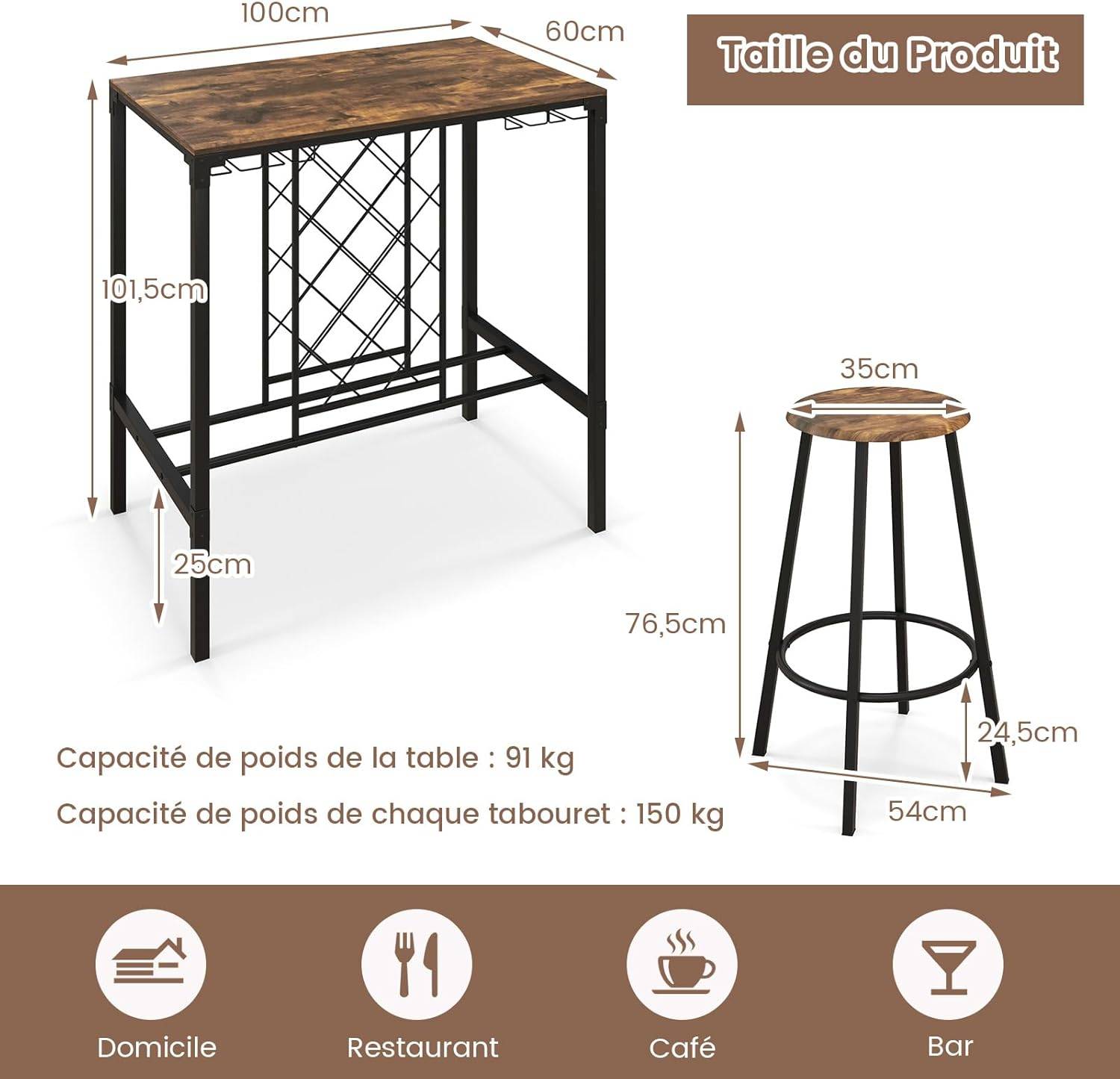 DUHOME Table de Bar Bois (MDF) métal Blanc Table Mange Debout Fer Design Industriel Table Haute