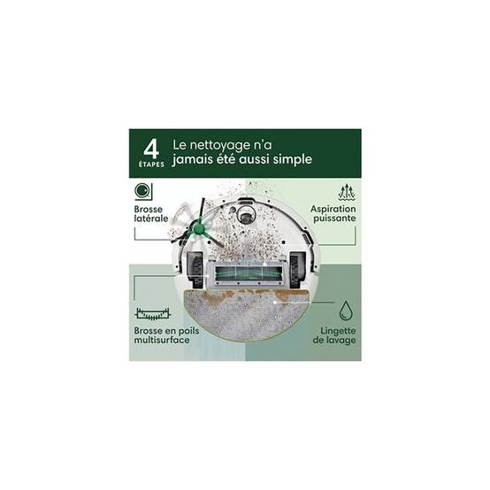 Robot aspirateur laveur Roomba 105 Combo, base AutoEmpty, LiDAR, 7000 Pa, blanc - iRobot - Image 4