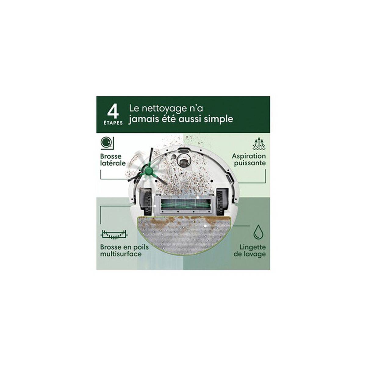 Robot aspirateur laveur Roomba 105 Combo, base AutoEmpty, LiDAR, 7000 Pa, blanc - iRobot - Image 4