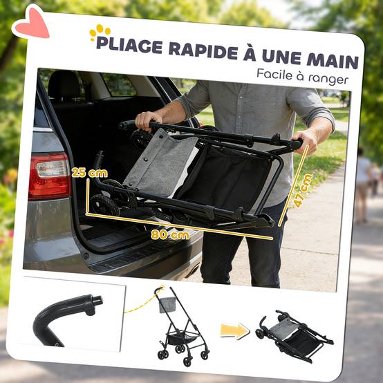 Poussette pour Chien Pousse-Chien 3 en 1 Détachable Pliable Nacelle Amovible et Sans Fermeture Éclair Suspension Gris - Image 9