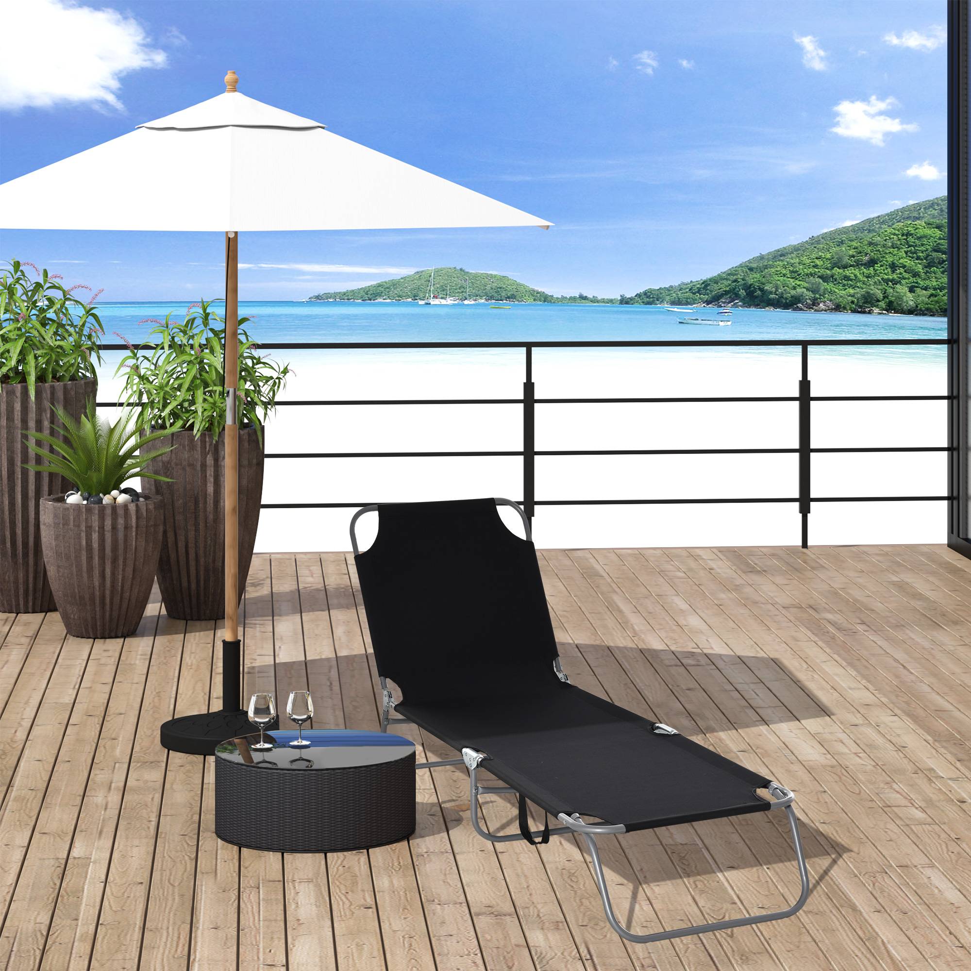 Transat de jardin pliable avec dossier réglable 5 positions, charge maximale 120 kg, pour terrasse, 187 x 55 x 24 cm, noir - Image 4