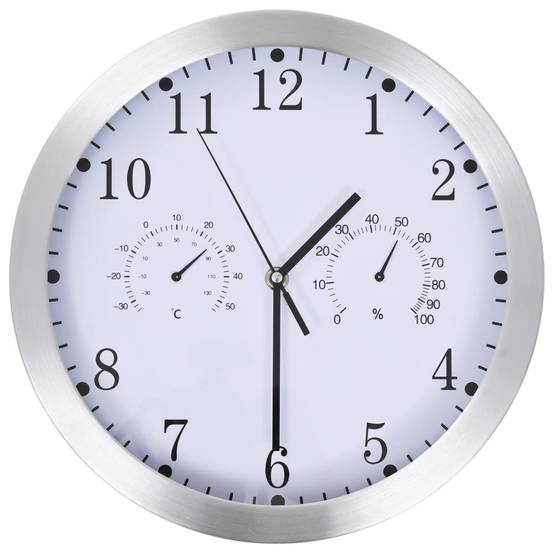 Horloge Murale Marron Foncé Calendrier Moderne à Date et Thermomètre Horloge Murale Marron Foncé Calendrier Moderne à Date et Thermomètre