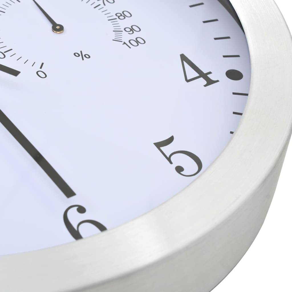 Maclean Horloge murale silencieuse à quartz - Station météo avec hygromètre et thermomètre - En argent et or - Diamètre : 30 cm - Argenté