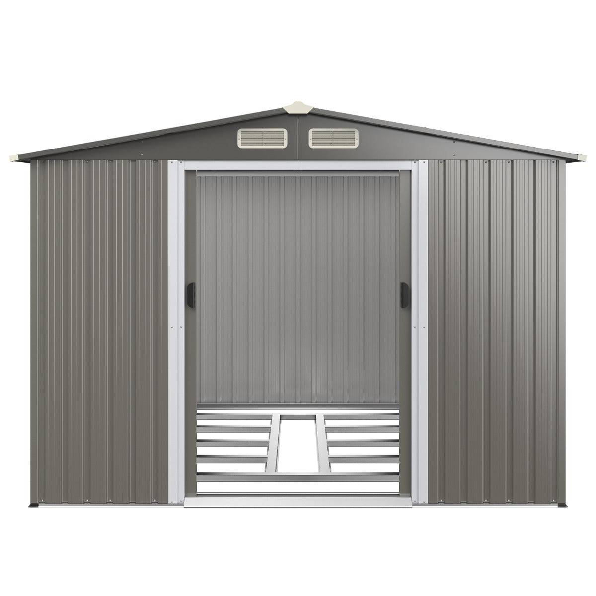 Helloshop26 - Abri de jardin métal extérieur 9,74m³ acier galvanisé avec fondation 4 persiennes double porte et rampe 260 x 207 x 181 cm - Imagen 2