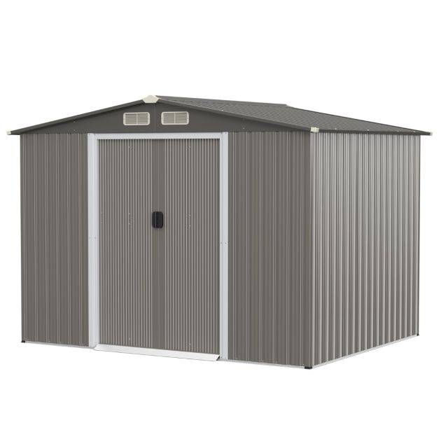 Helloshop26 - Abri de jardin métal extérieur 9,74m³ acier galvanisé avec fondation 4 persiennes double porte et rampe 260 x 207 x 181 cm - Imagen 1