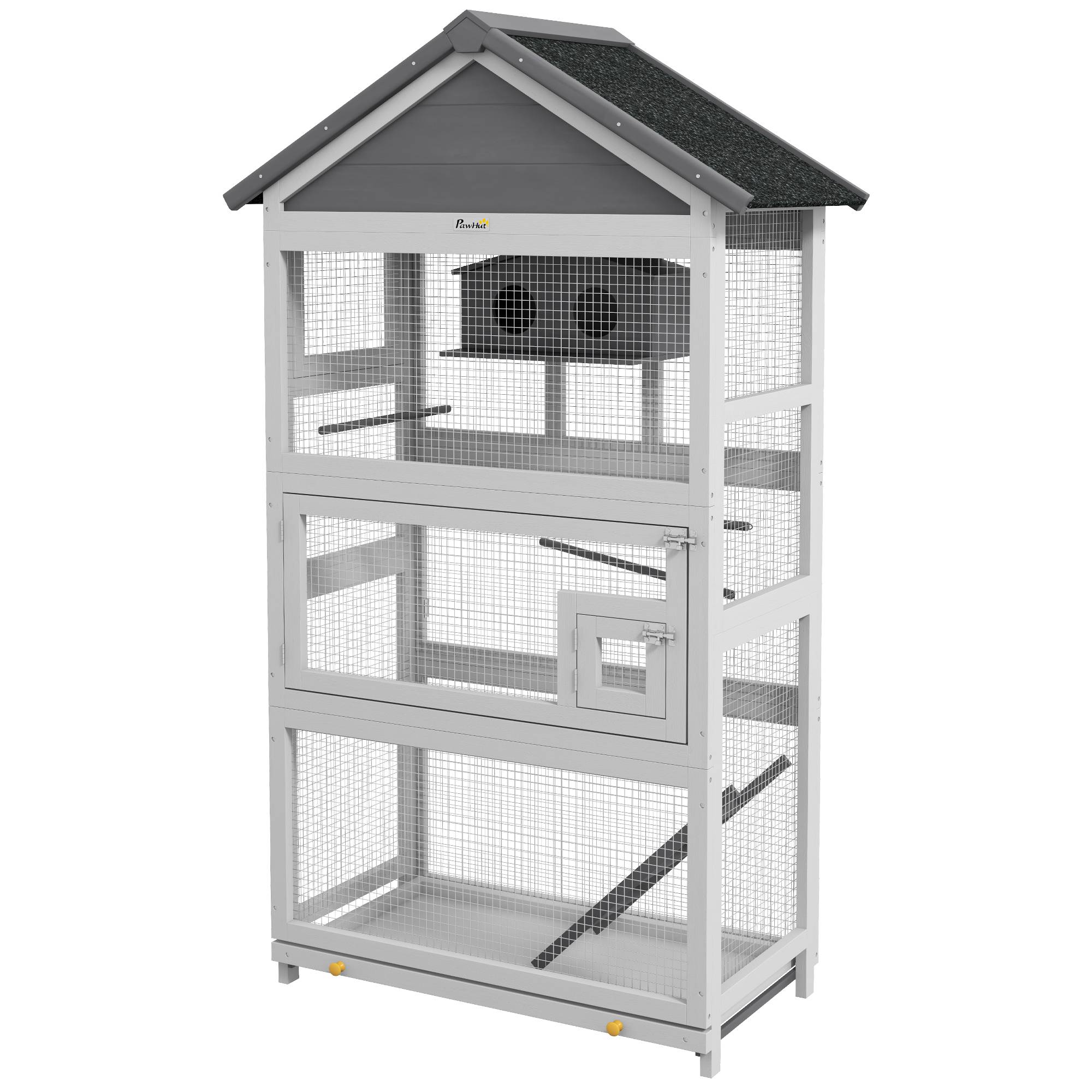 Cage à oiseaux en bois cage perroquet aire de jeux toit asphalte imperméable 92 x 52 x 171 cm gris - Image 2