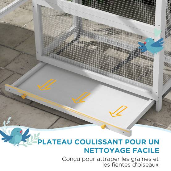 Cage à oiseaux en bois cage perroquet aire de jeux toit asphalte imperméable 92 x 52 x 171 cm gris - Image 6