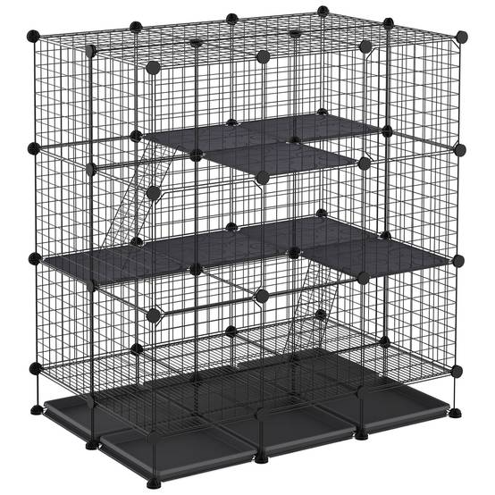 Cage enclos pour rongeurs métal noir 111 x 75 x 119 cm - PANGIVO - Image 1