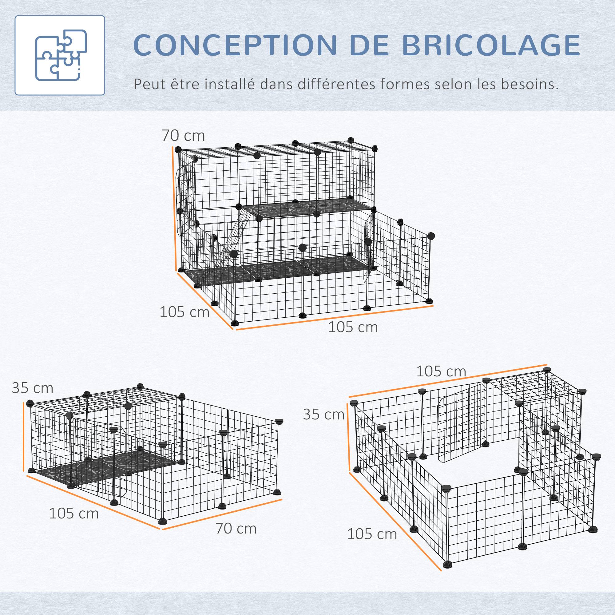 Cage enclos pour rongeurs métal noir 111 x 75 x 119 cm - PANGIVO - Image 7