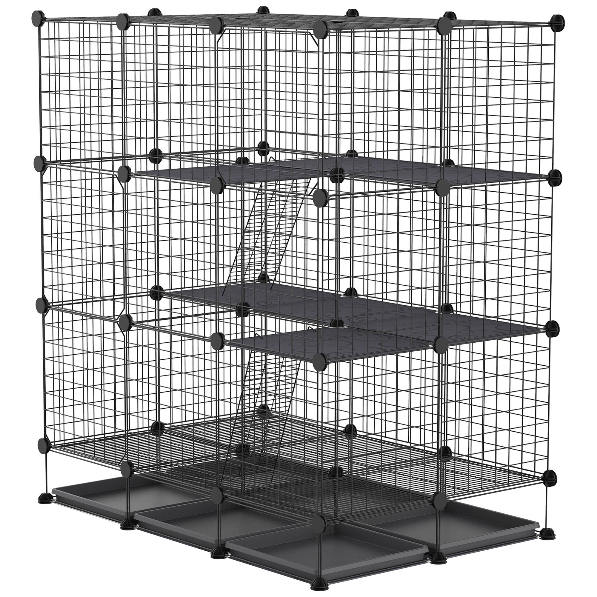 Cage enclos pour rongeurs métal noir 111 x 75 x 119 cm - PANGIVO - Image 2