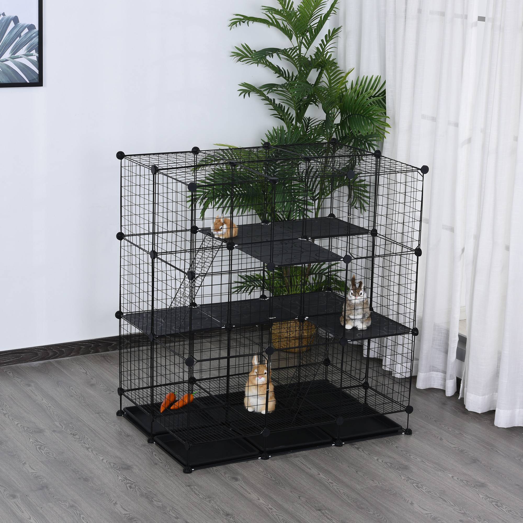 Cage enclos pour rongeurs métal noir 111 x 75 x 119 cm - PANGIVO - Image 4