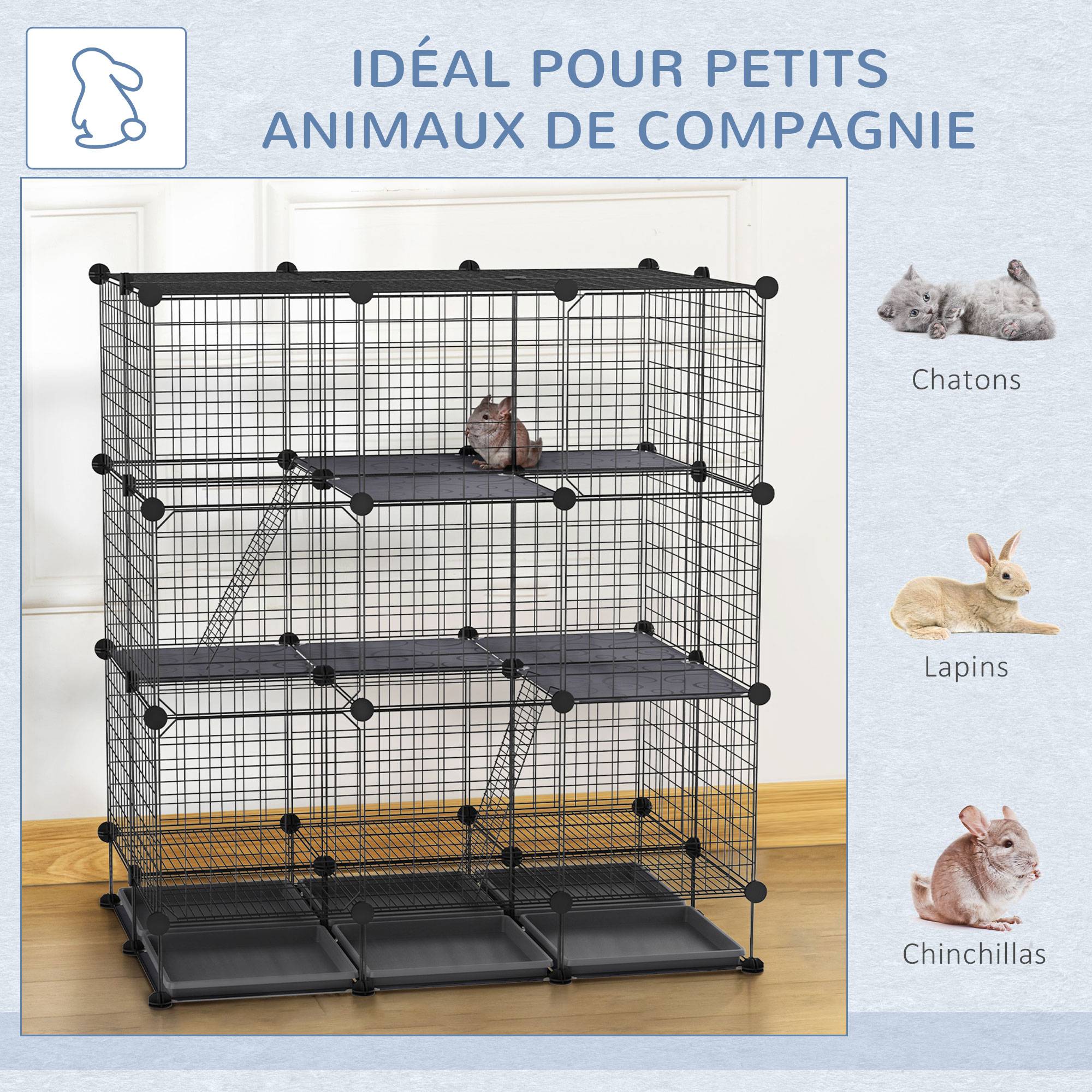 Cage enclos pour rongeurs métal noir 111 x 75 x 119 cm - PANGIVO - Image 10