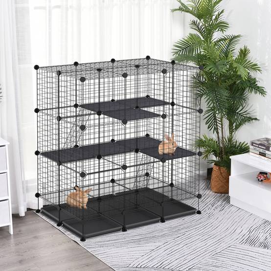Cage enclos pour rongeurs métal noir 111 x 75 x 119 cm - PANGIVO - Image 3