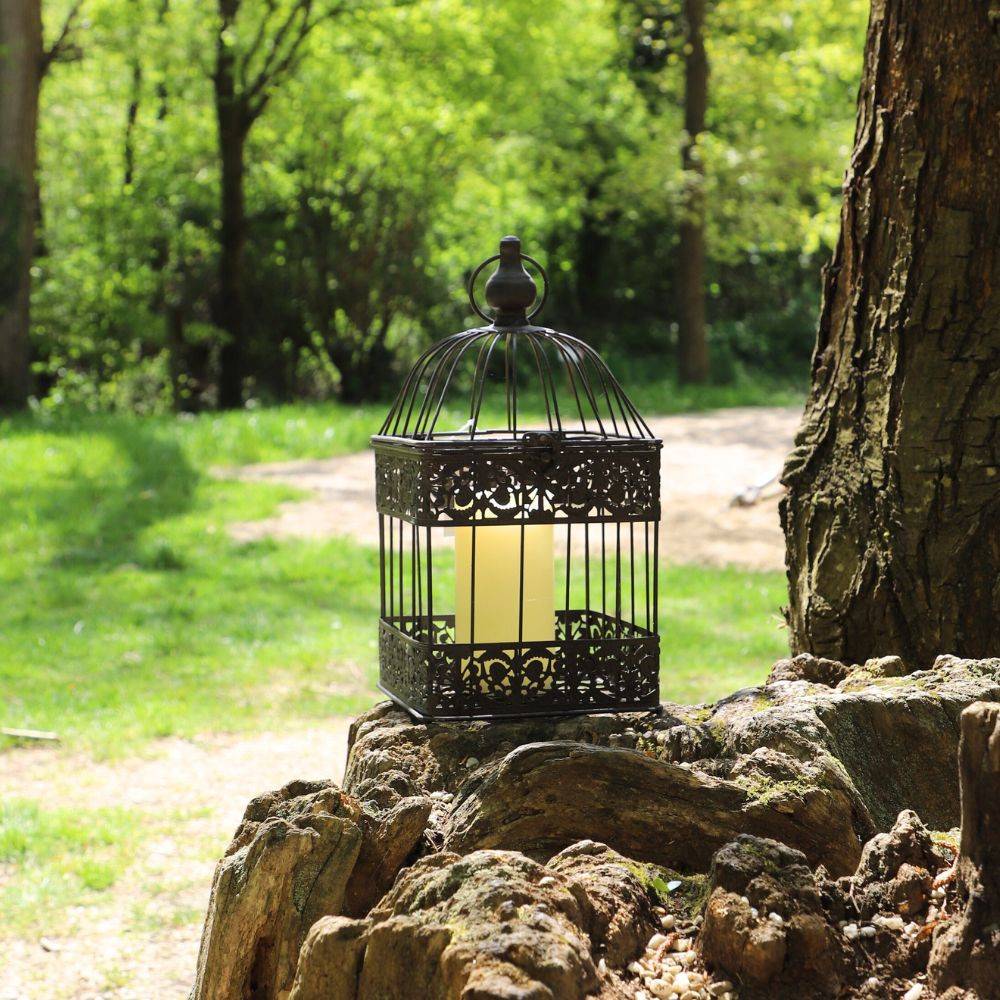 Cage à oiseaux décorative ancienne métal marron 47x24x24cm Chemin de campagne - Imagen 2