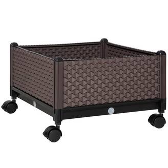 Pot de fleurs en plastique avec roulettes et trous de drainage pour plantation extérieure 50 x 50 x 33 cm Marron