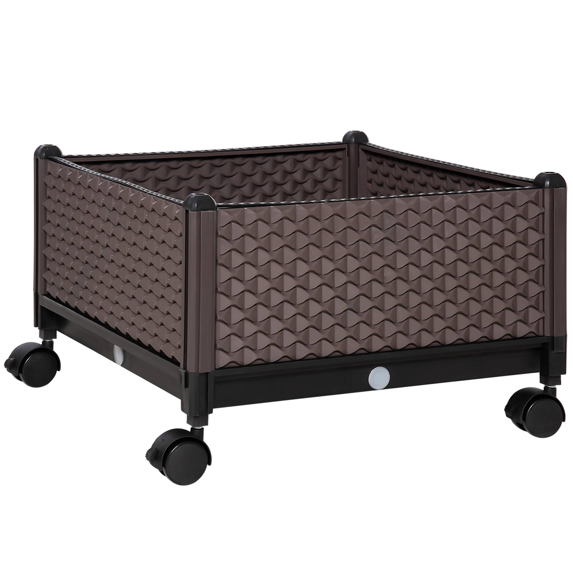 Pot de fleurs en plastique avec roulettes et trous de drainage pour plantation extérieure 50 x 50 x 33 cm Marron