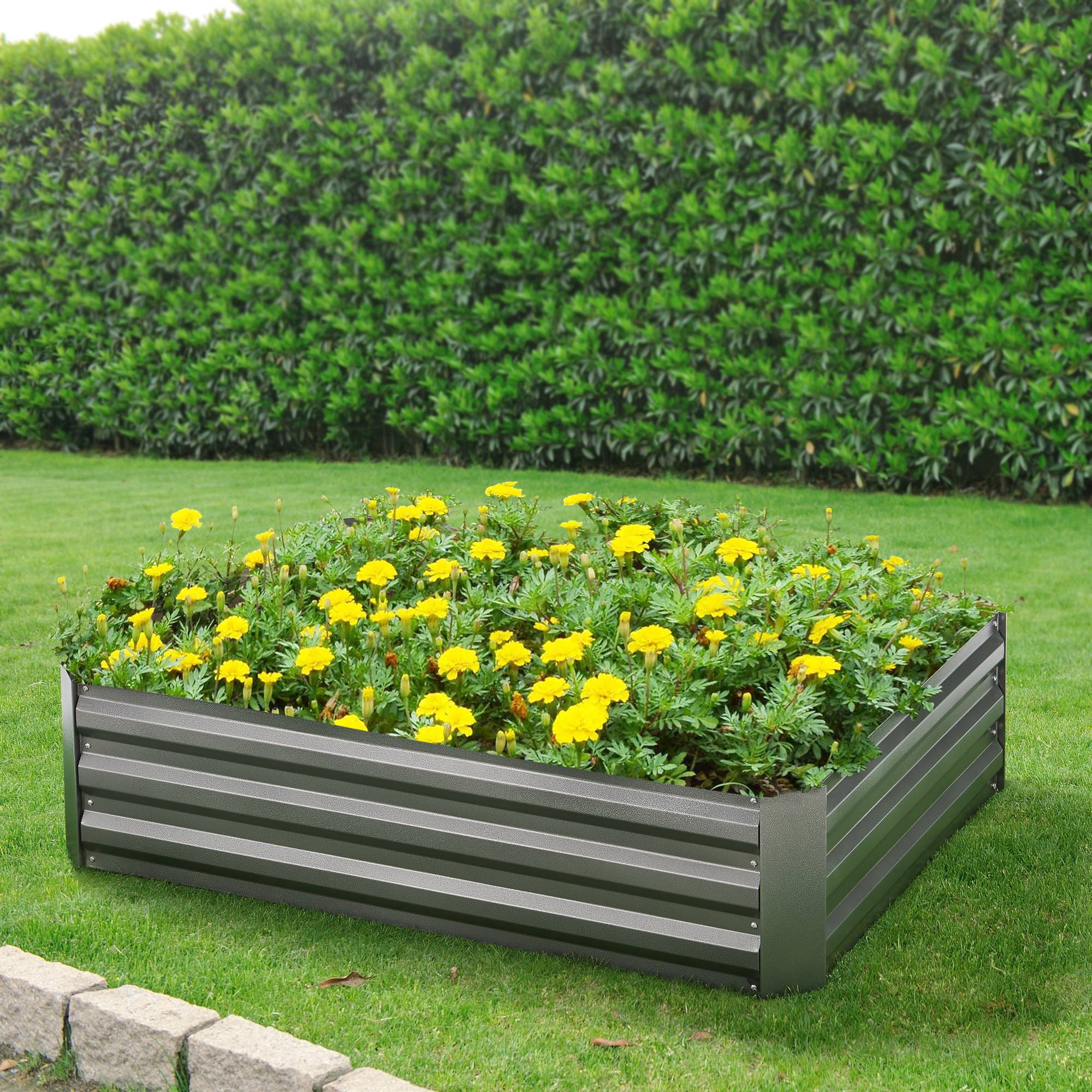 Carré potager Roermond cadre rectangulaire sans fond en acier 120 x 90 x 30 cm anthracite [en.casa] - Imagen 2
