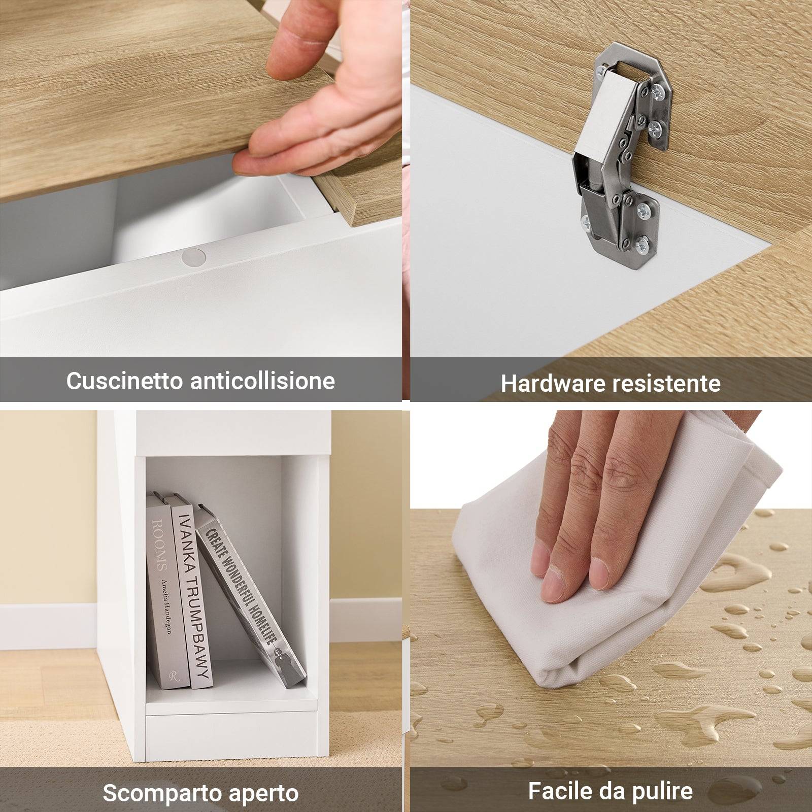 SoBuy Table de chevet blanche et bois FBT162-WN avec 3 compartiments, étroite 25x65x60 cm pour salon, salle à manger ou cuisine - Image 9