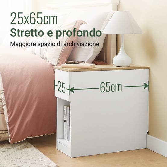 SoBuy Table de chevet blanche et bois FBT162-WN avec 3 compartiments, étroite 25x65x60 cm pour salon, salle à manger ou cuisine - Image 4