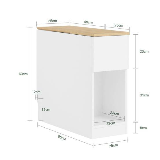 SoBuy Table de chevet blanche et bois FBT162-WN avec 3 compartiments, étroite 25x65x60 cm pour salon, salle à manger ou cuisine - Image 5