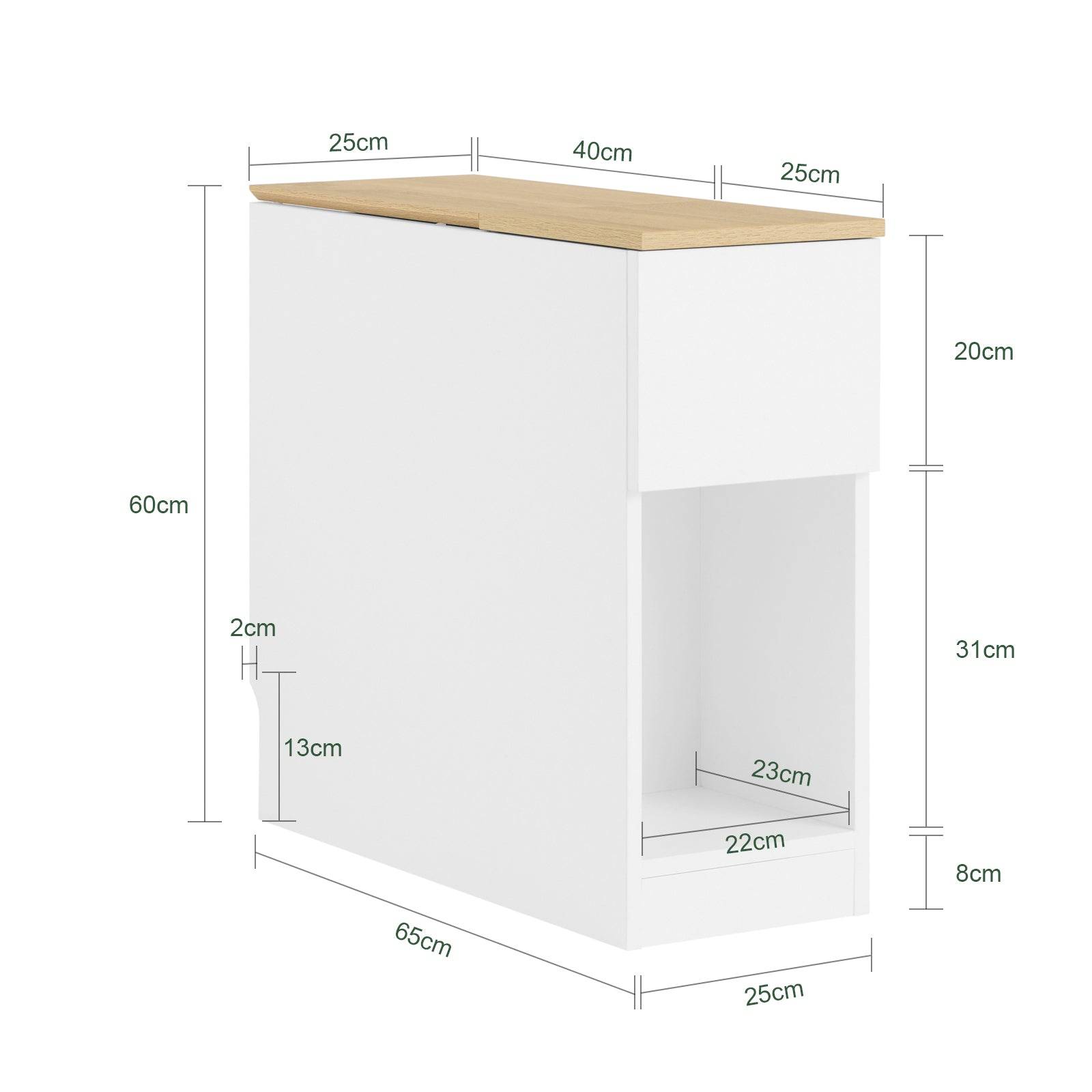 SoBuy Table de chevet blanche et bois FBT162-WN avec 3 compartiments, étroite 25x65x60 cm pour salon, salle à manger ou cuisine - Image 5