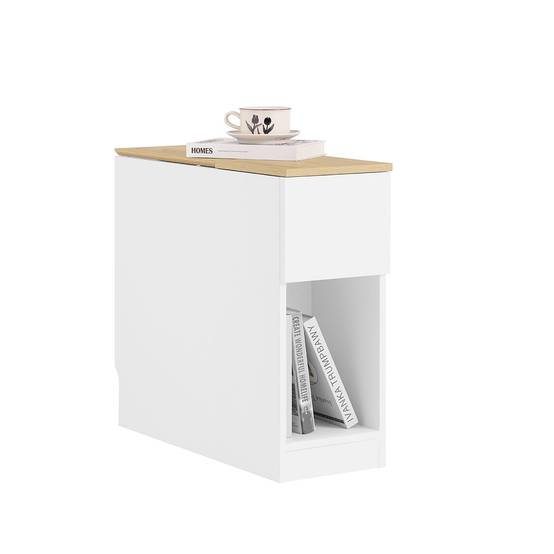 SoBuy Table de chevet blanche et bois FBT162-WN avec 3 compartiments, étroite 25x65x60 cm pour salon, salle à manger ou cuisine - Image 1