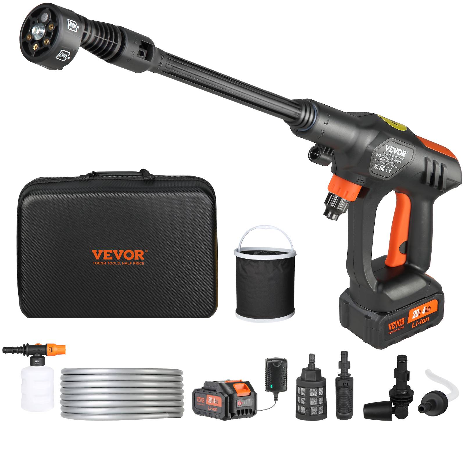 Vevor - VEVOR Nettoyeur haute pression sans fil 21V 652 PSI, 4 L/min, batterie 4.0Ah, pour terrasse, jardin, voiture.