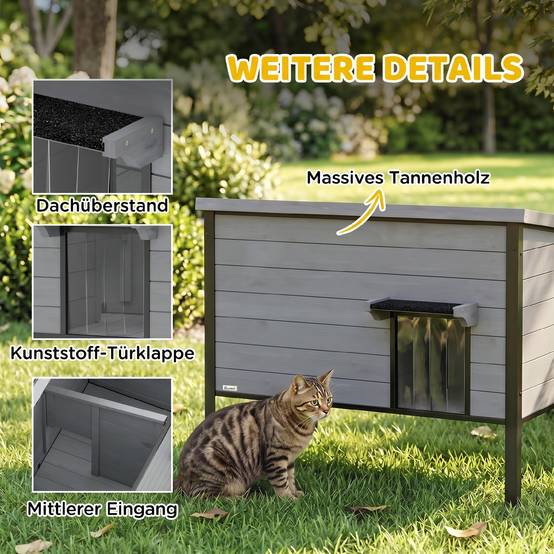 Maison pour chat bois de sapin gris clair 85 x 55 x 70 cm - PANGIVO - Image 8