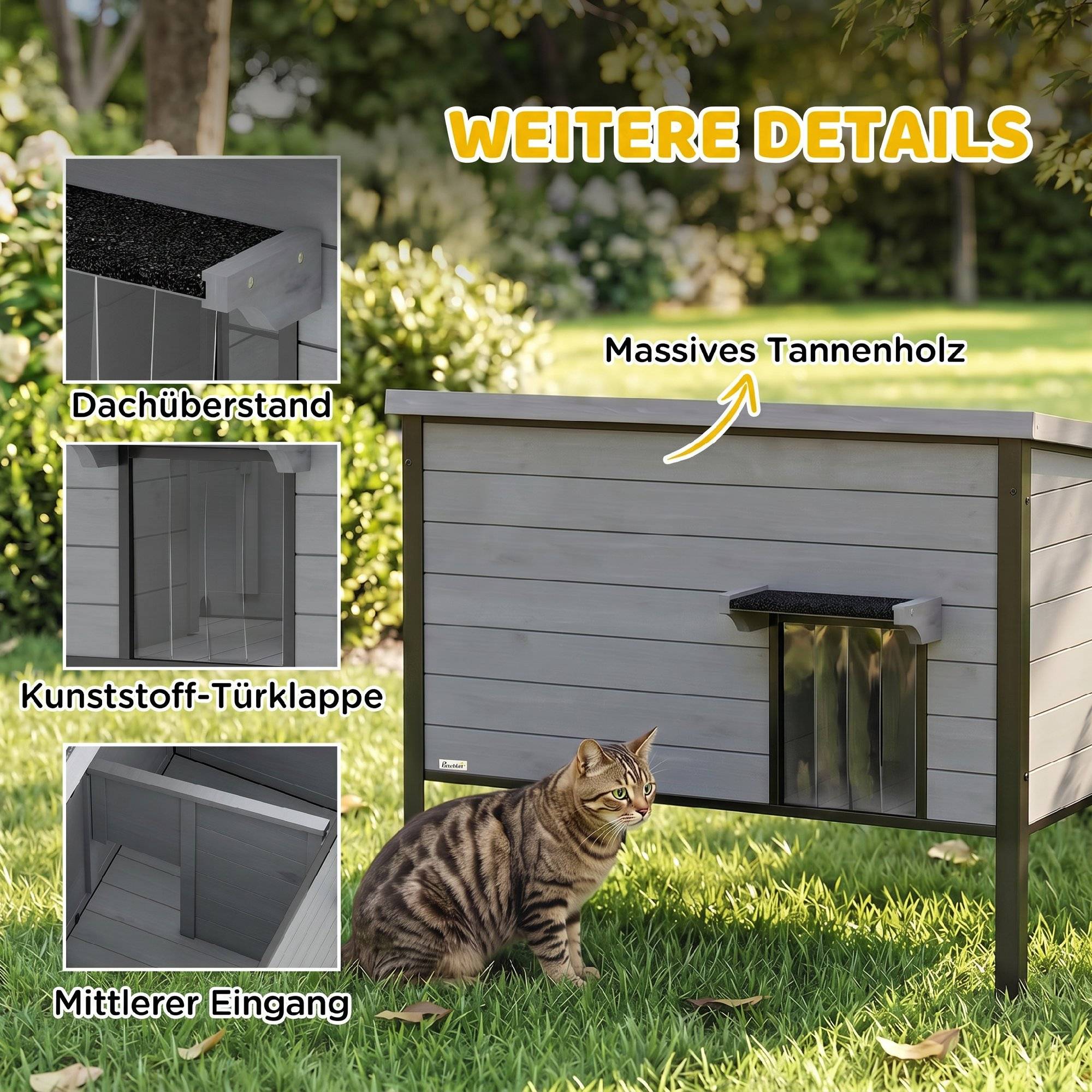 Maison pour chat bois de sapin gris clair 85 x 55 x 70 cm - PANGIVO - Image 8