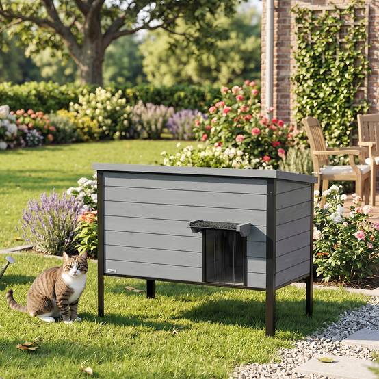 Maison pour chat bois de sapin gris clair 85 x 55 x 70 cm - PANGIVO - Image 3